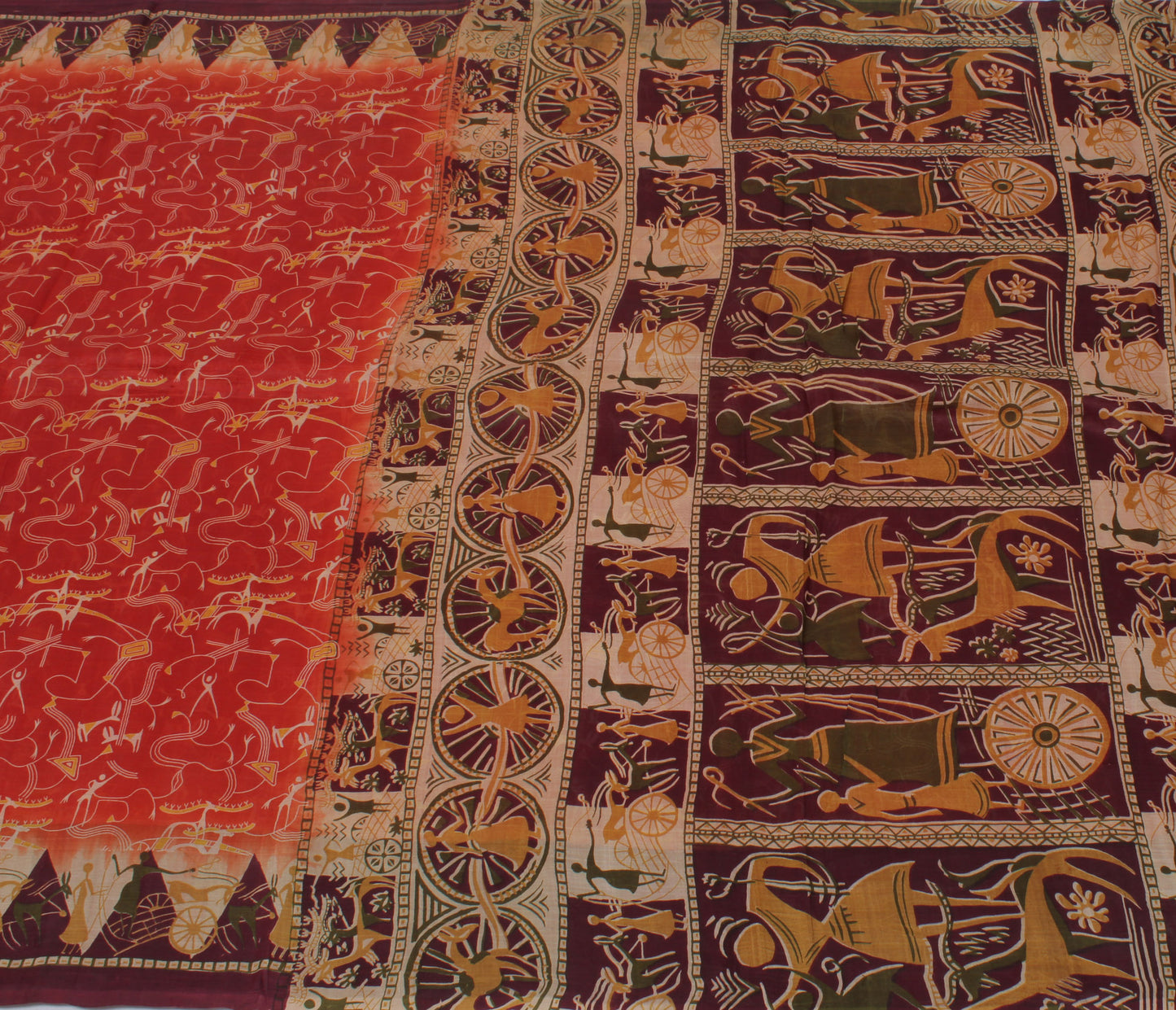 Sushila Vintage Red Sari 100% Pure Silk Printed Human Soft 5 Yard Craft Fabric