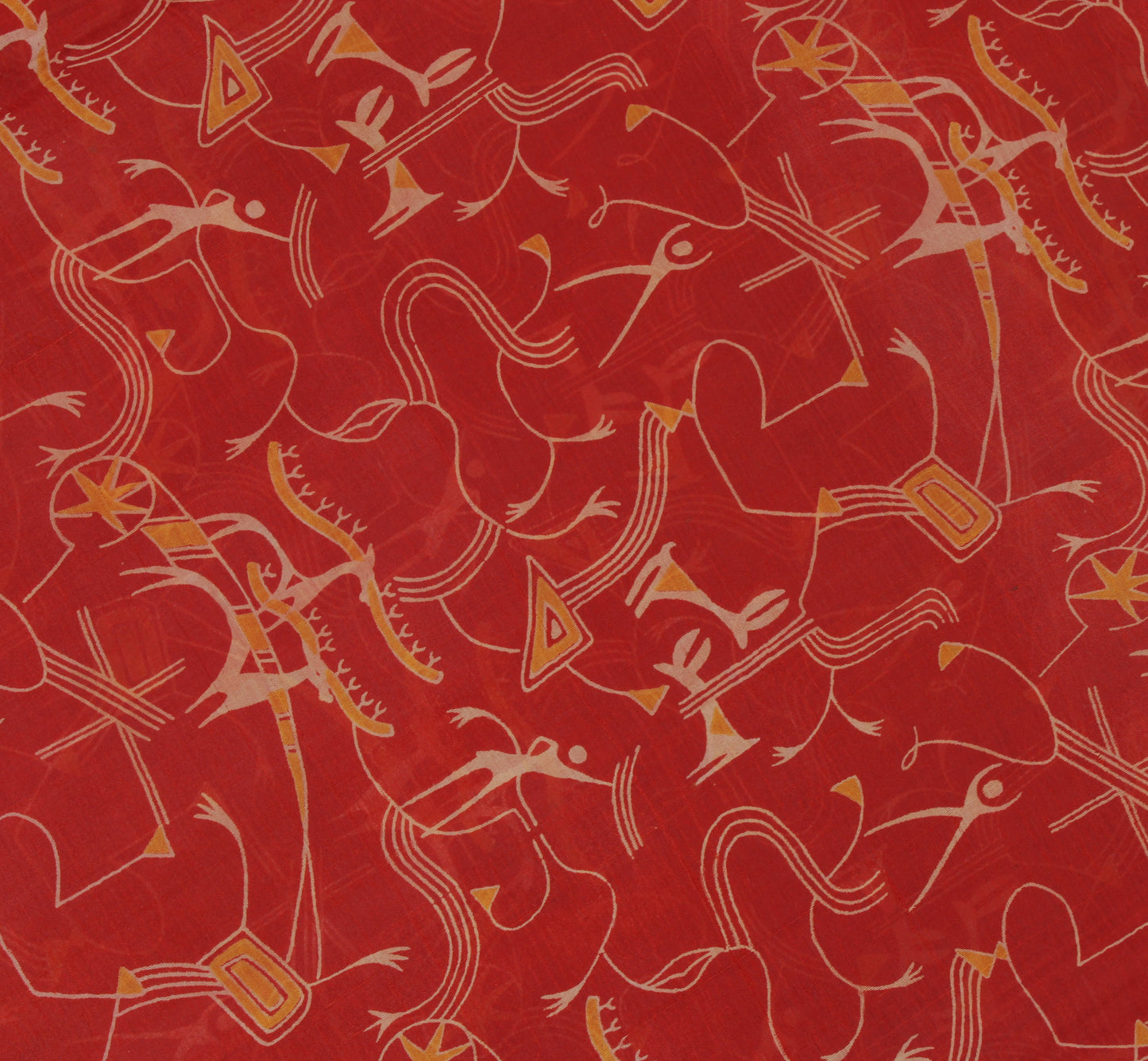 Sushila Vintage Red Sari 100% Pure Silk Printed Human Soft 5 Yard Craft Fabric