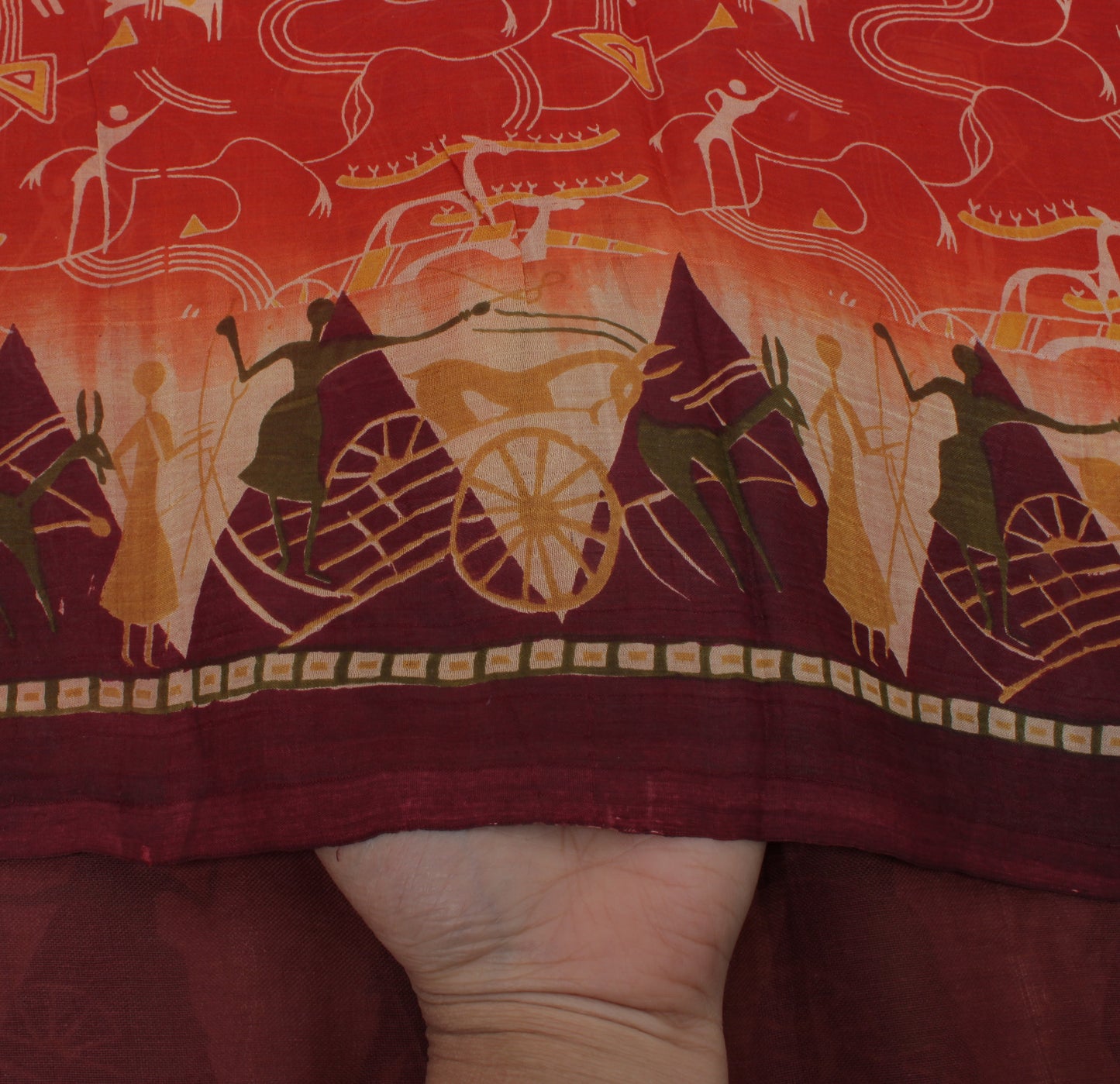 Sushila Vintage Red Sari 100% Pure Silk Printed Human Soft 5 Yard Craft Fabric