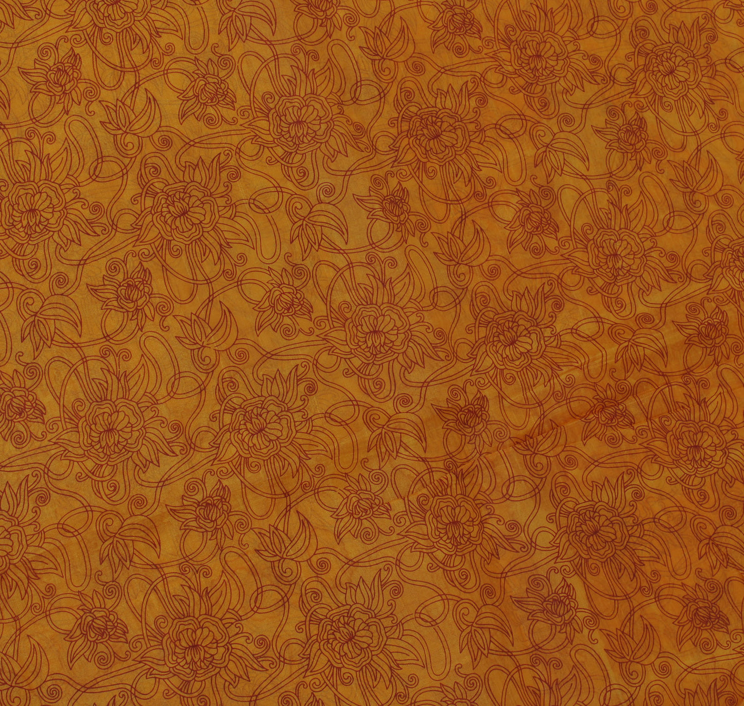 Sushila Vintage Mustard Saree 100% Pure Silk Printed Floral Soft Craft Fabric
