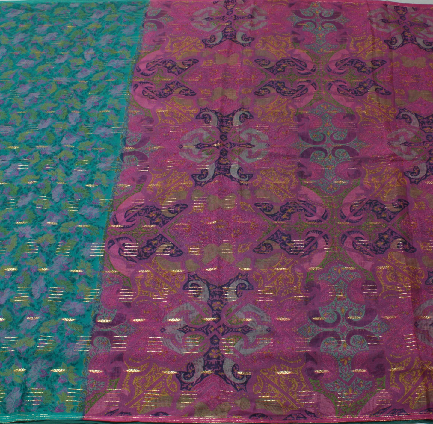 Sushila Vintage Green Saree 100% Pure Georgette Silk Printed Floral Craft Fabric