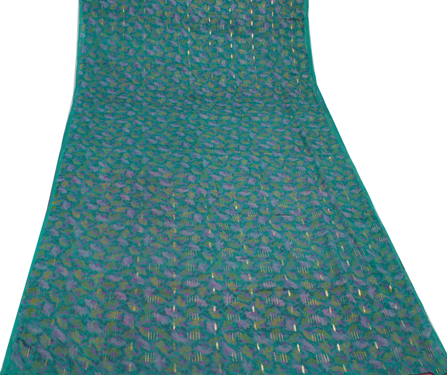 Sushila Vintage Green Saree 100% Pure Georgette Silk Printed Floral Craft Fabric
