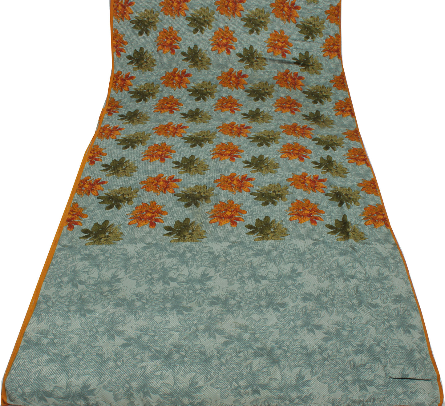 Sushila Vintage Gray Indian Saree Blend Silk Printed Floral Soft Craft Fabric