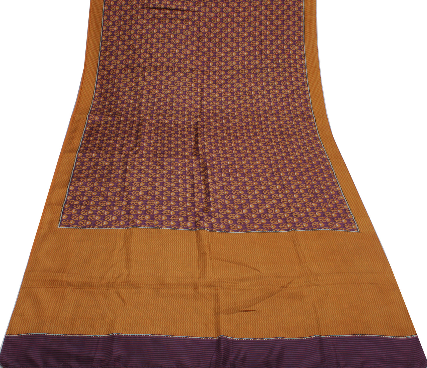 Sushila Vintage Purple Saree 100% Pure Silk Printed Floral Soft Craft Fabric