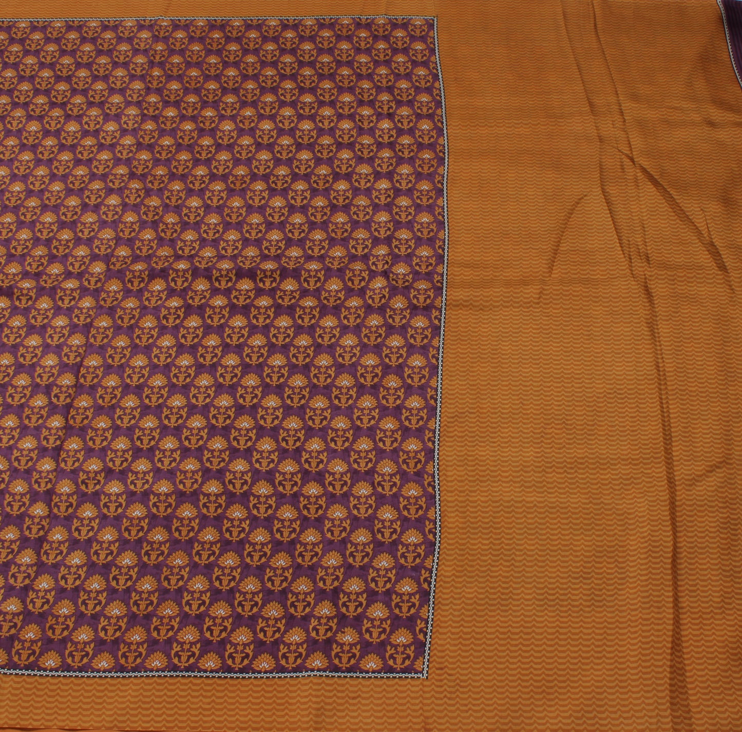 Sushila Vintage Purple Saree 100% Pure Silk Printed Floral Soft Craft Fabric