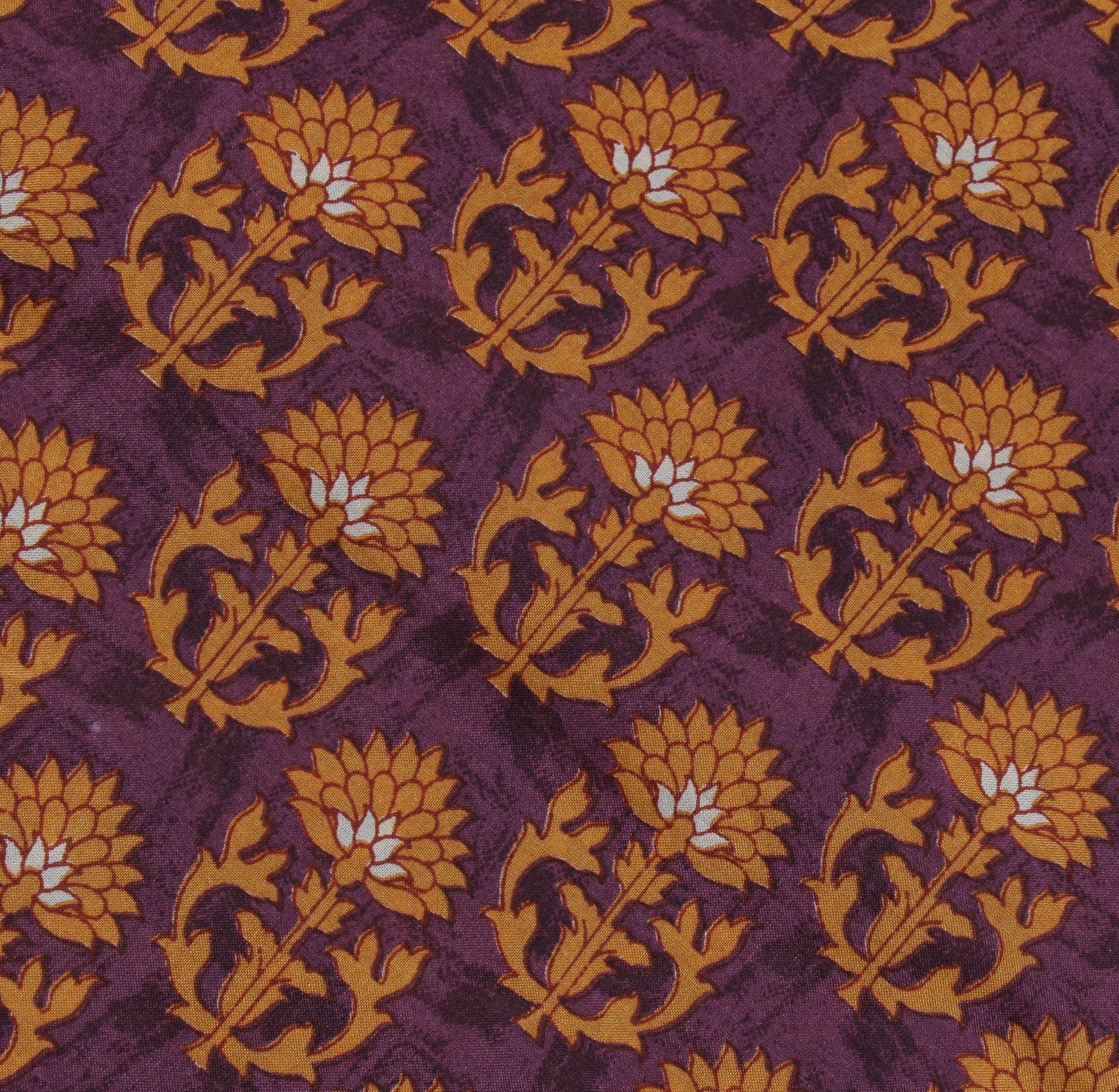 Sushila Vintage Purple Saree 100% Pure Silk Printed Floral Soft Craft Fabric