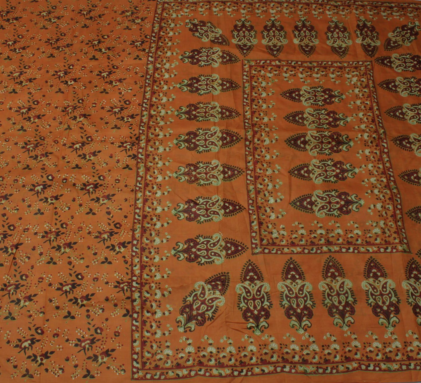 Sushila Vintage Brown Saree 100% Pure Silk Printed Floral Soft Craft Fabric