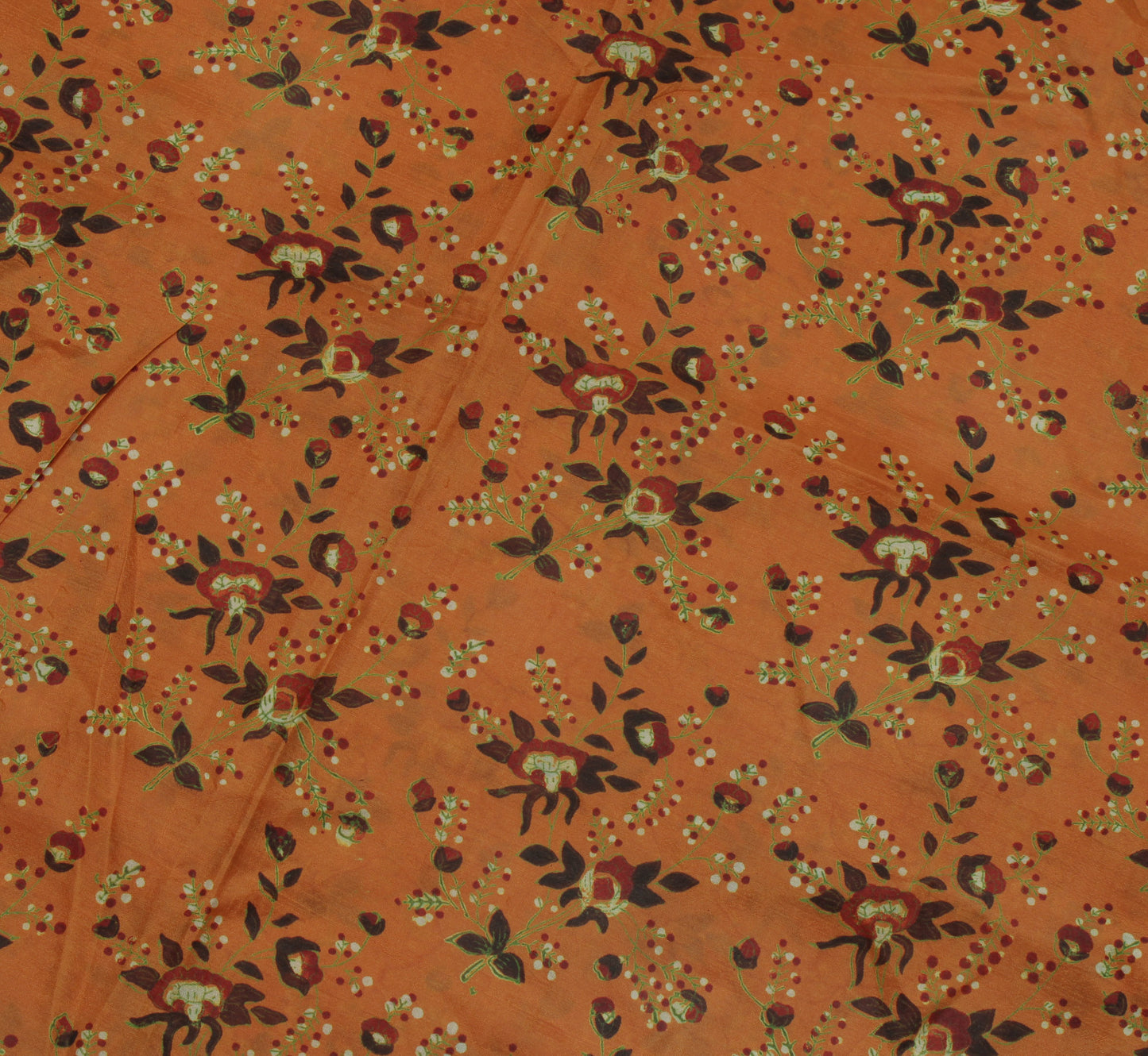 Sushila Vintage Brown Saree 100% Pure Silk Printed Floral Soft Craft Fabric