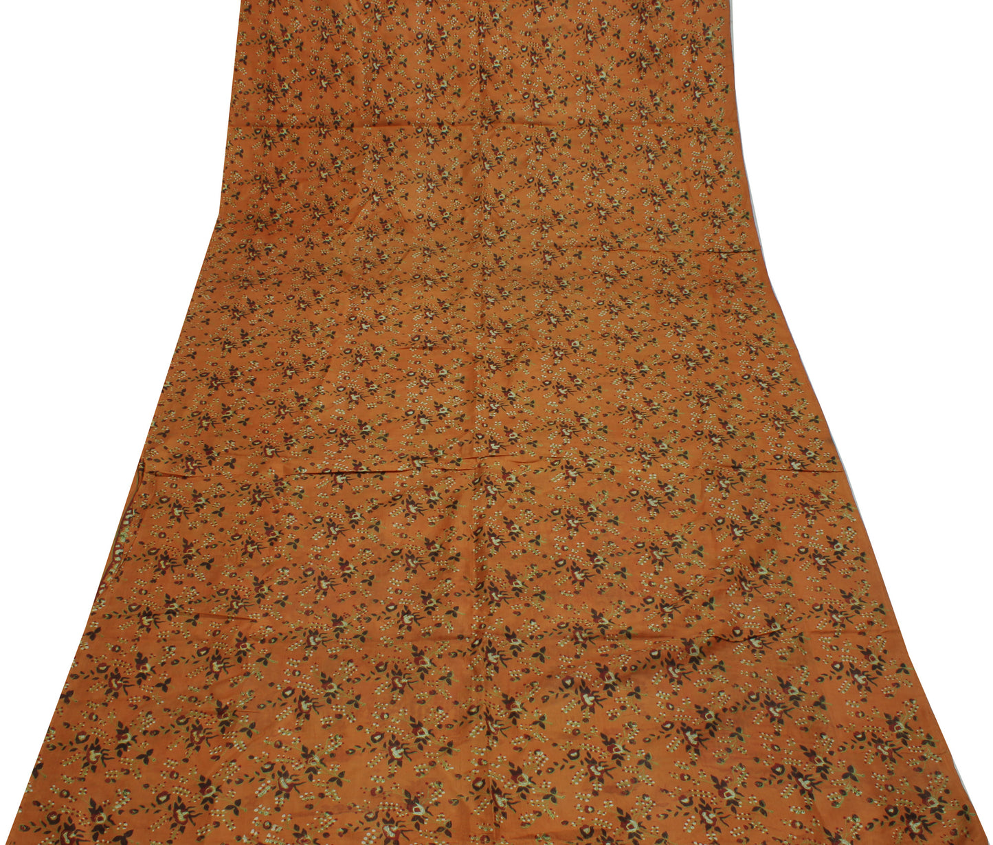 Sushila Vintage Brown Saree 100% Pure Silk Printed Floral Soft Craft Fabric