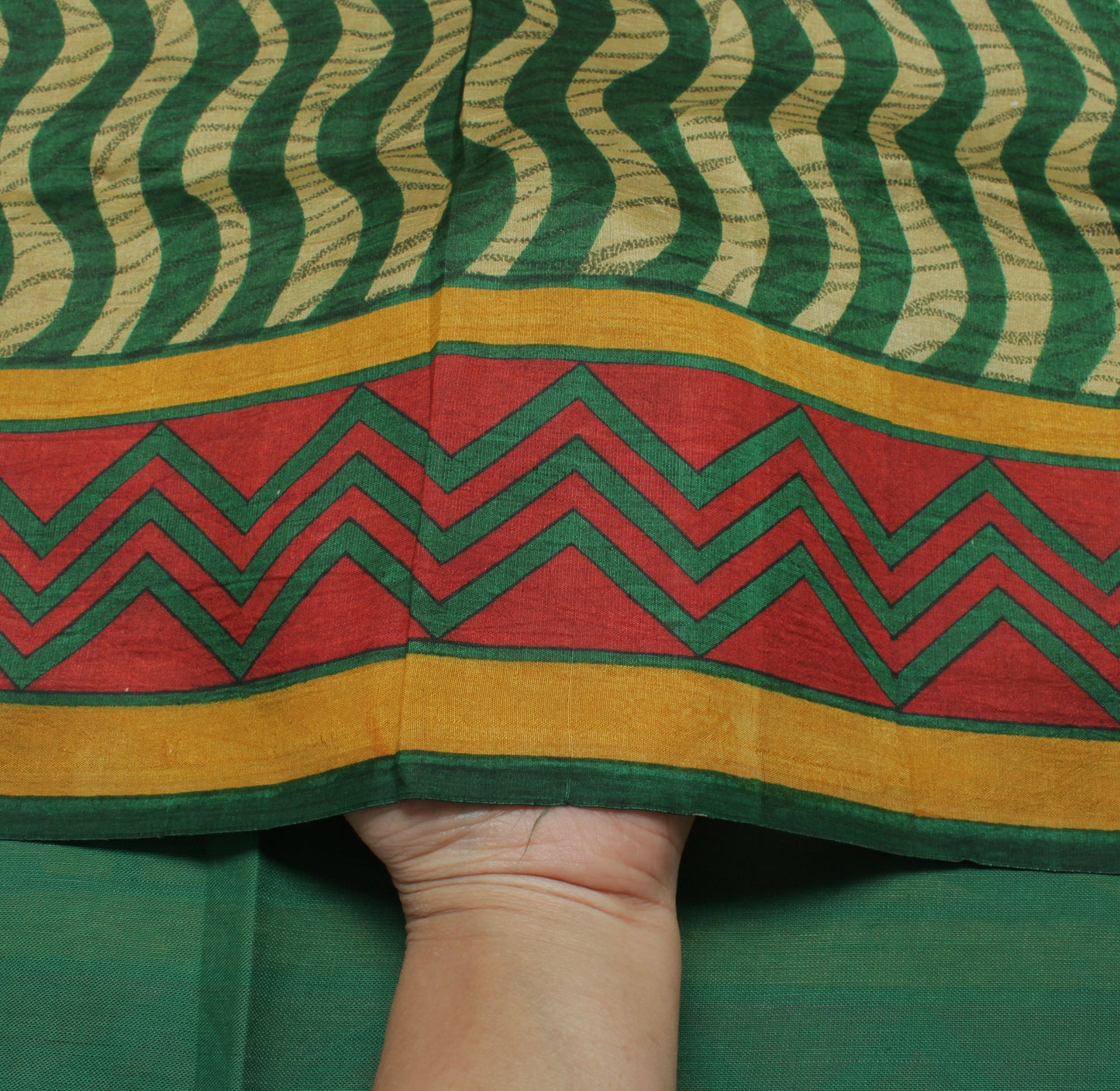 Sushila Vintage Green Saree 100% Pure Silk Printed Leheria Soft Craft Fabric