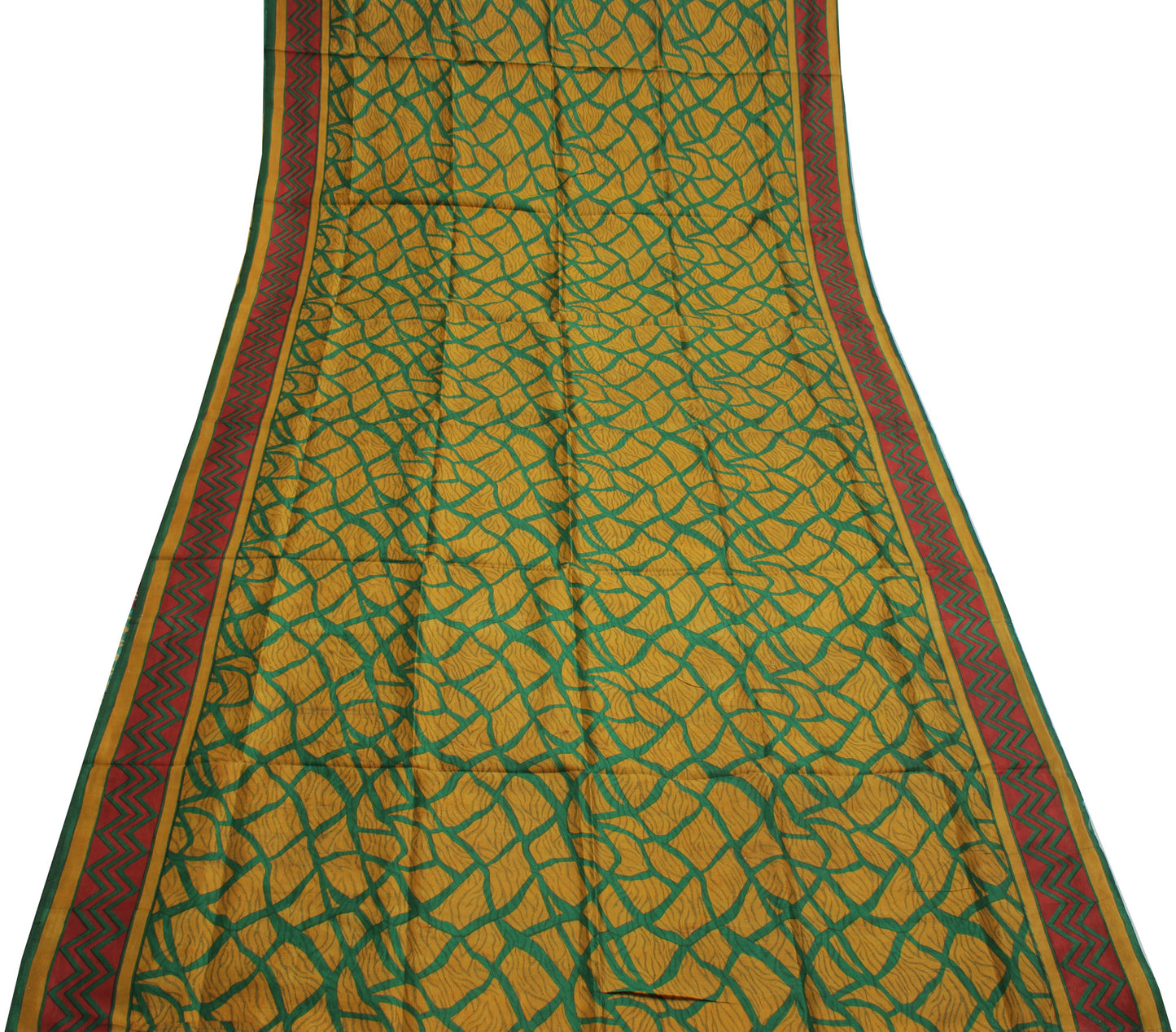 Sushila Vintage Green Saree 100% Pure Silk Printed Leheria Soft Craft Fabric