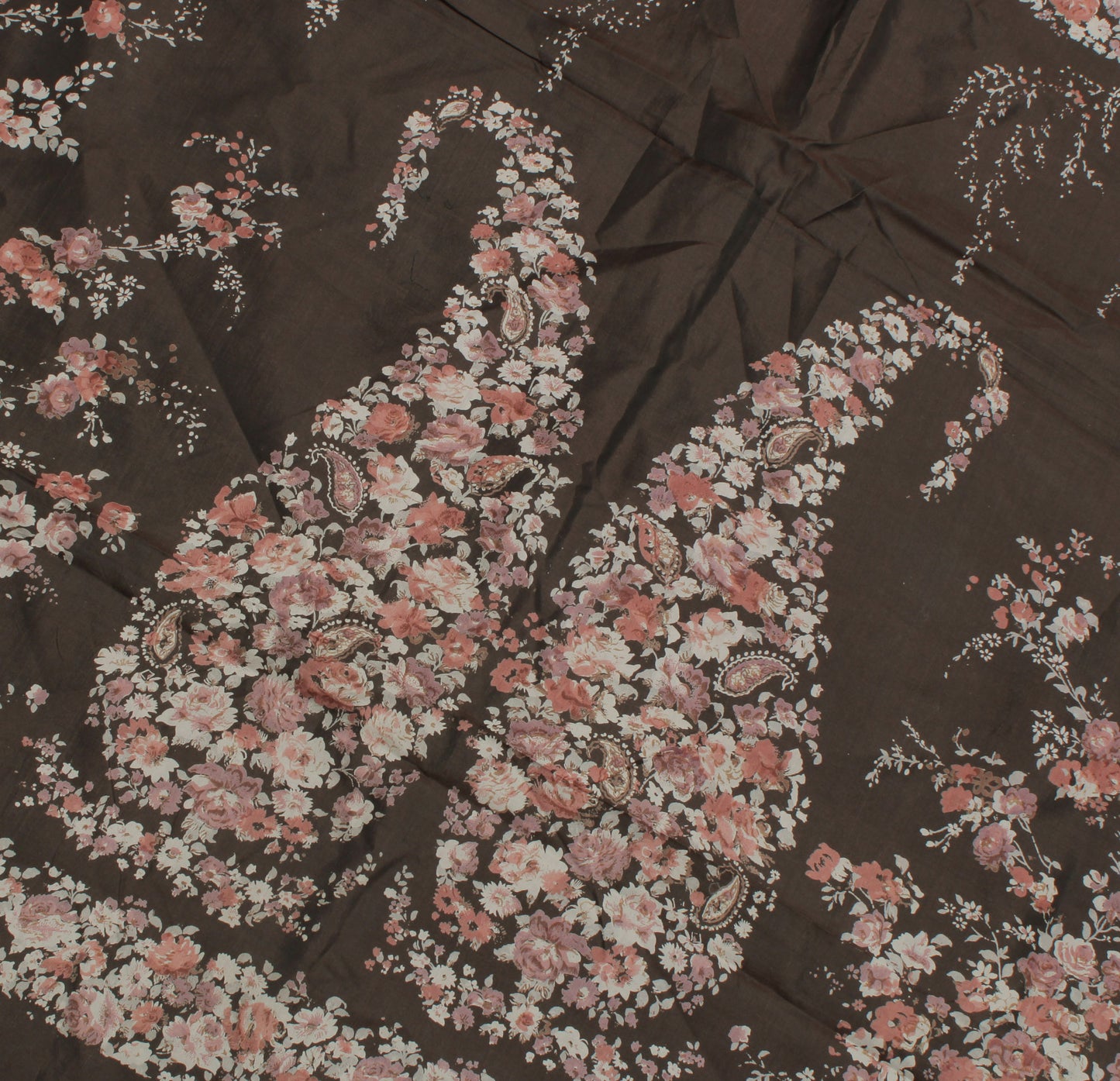 Sushila Vintage Brown Saree 100% Pure Silk Printed Floral Soft Craft Fabric