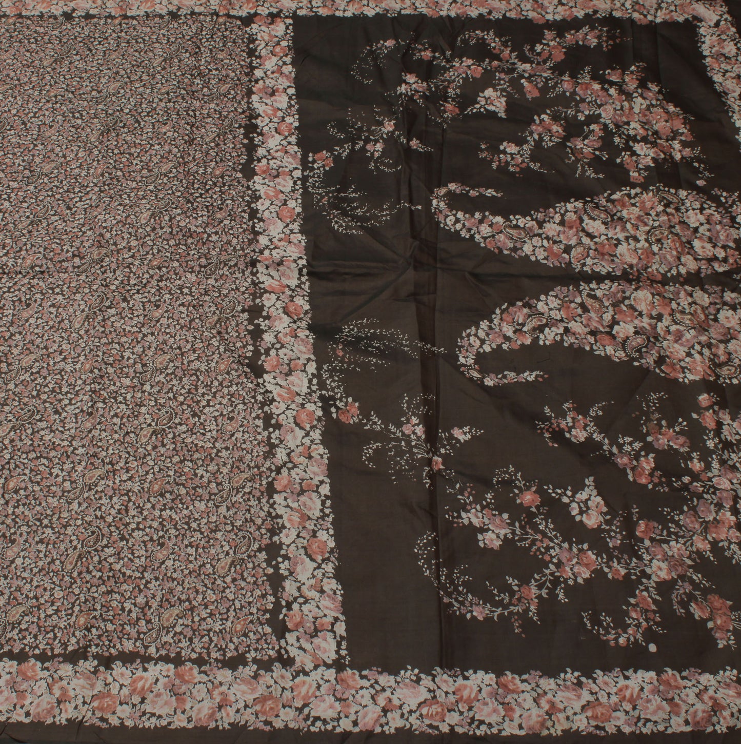Sushila Vintage Brown Saree 100% Pure Silk Printed Floral Soft Craft Fabric
