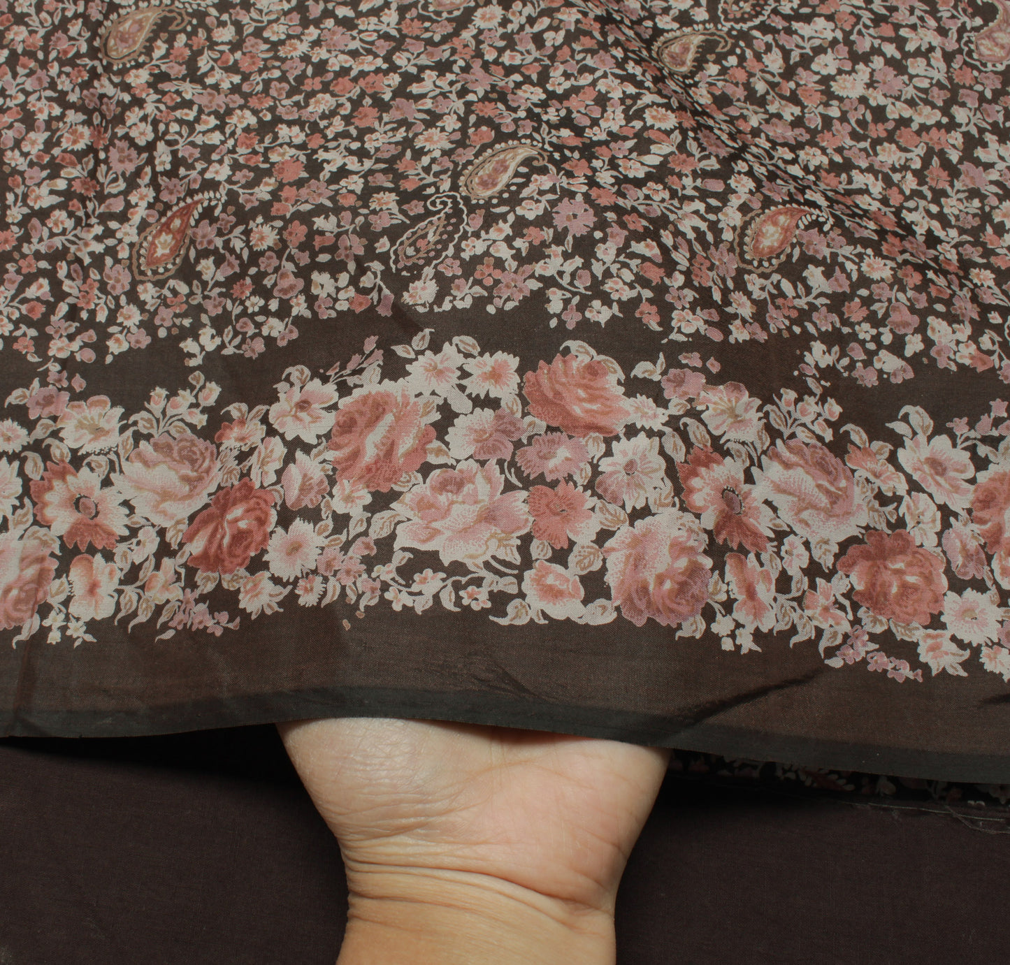 Sushila Vintage Brown Saree 100% Pure Silk Printed Floral Soft Craft Fabric
