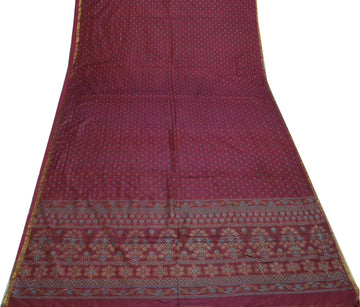 Sushila Vintage Purple Saree 100% Pure Silk Printed Soft Dress Craft Sari Fabric