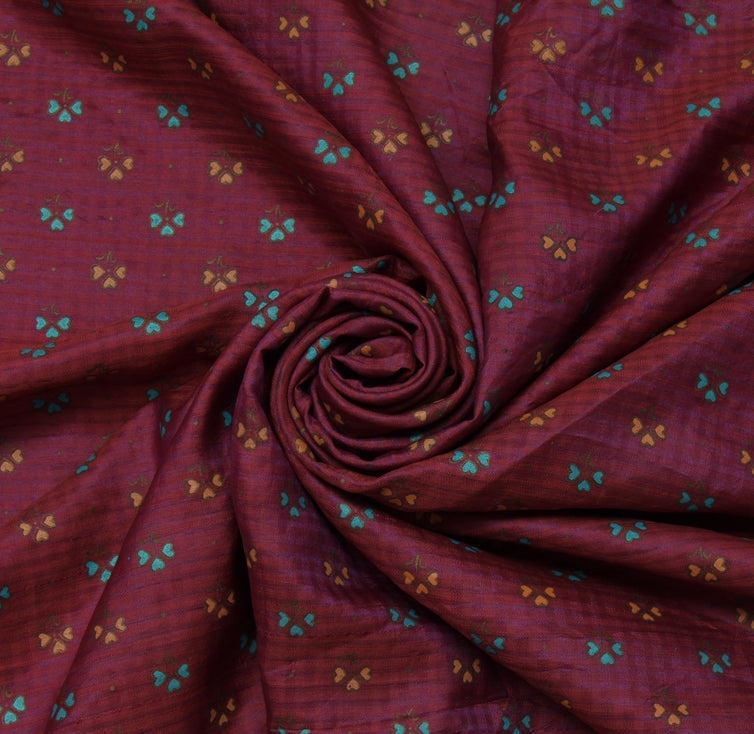 Sushila Vintage Purple Saree 100% Pure Silk Printed Soft Dress Craft Sari Fabric