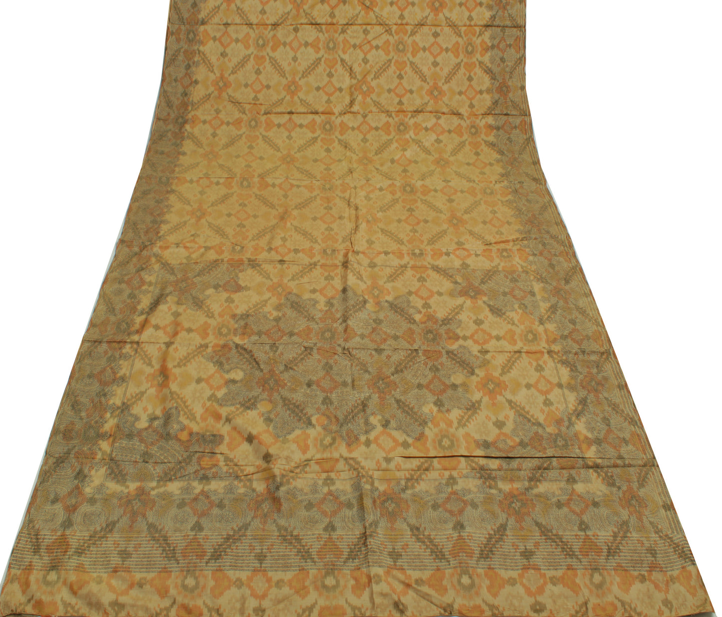 Sushila Vintage Brown Saree 100% Pure Silk Printed Indian Soft 5 YD Craft Fabric