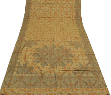 Sushila Vintage Brown Saree 100% Pure Silk Printed Indian Soft 5 YD Craft Fabric