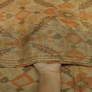 Sushila Vintage Brown Saree 100% Pure Silk Printed Indian Soft 5 YD Craft Fabric