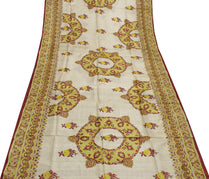 Sushila Vintage Cream Saree 100% Pure Silk Printed Floral Soft Craft Sari Fabric