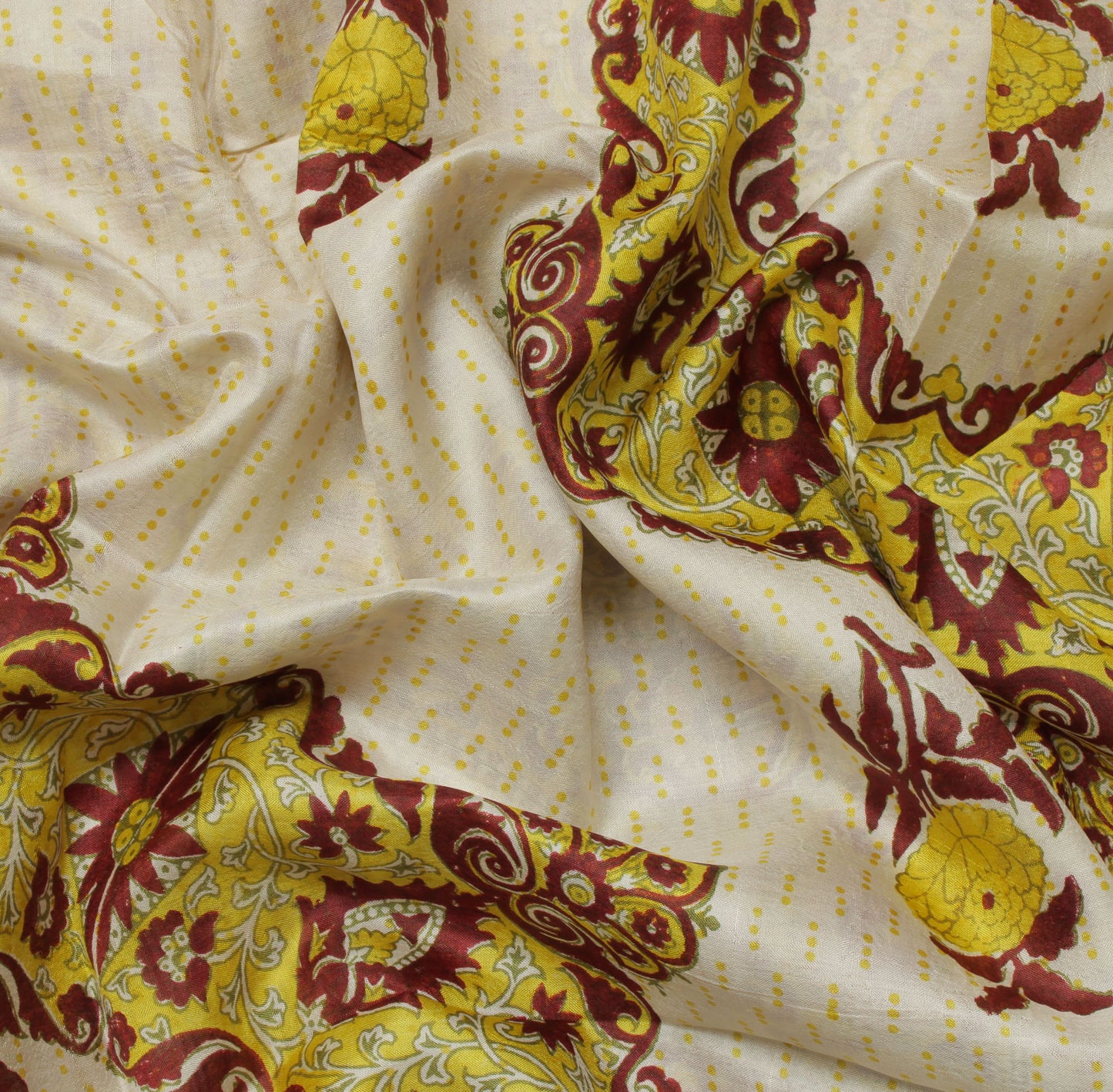 Sushila Vintage Cream Saree 100% Pure Silk Printed Floral Soft Craft Sari Fabric