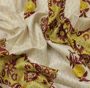 Sushila Vintage Cream Saree 100% Pure Silk Printed Floral Soft Craft Sari Fabric