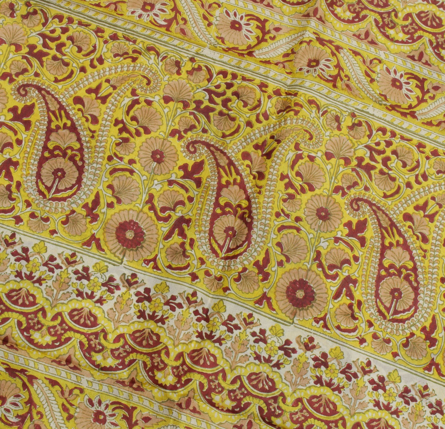 Sushila Vintage Cream Saree 100% Pure Silk Printed Floral Soft Craft Sari Fabric