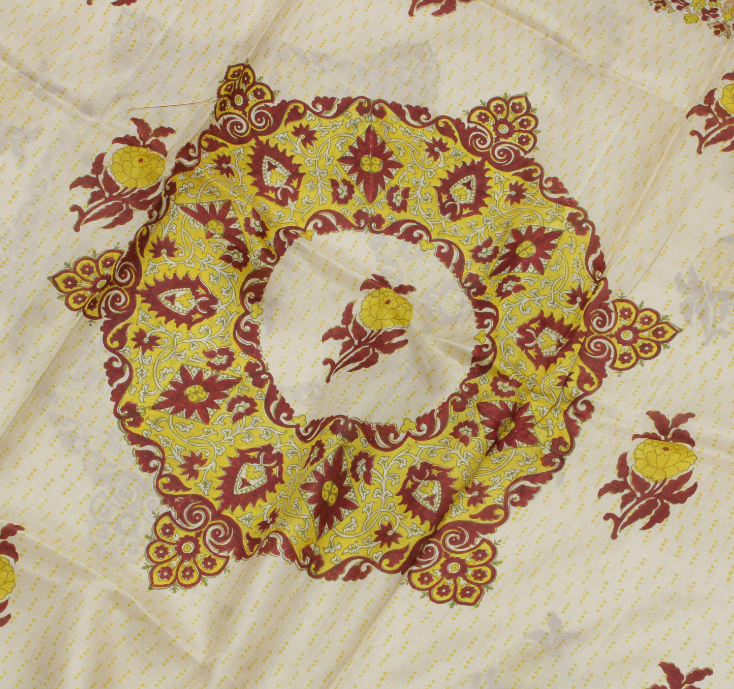 Sushila Vintage Cream Saree 100% Pure Silk Printed Floral Soft Craft Sari Fabric