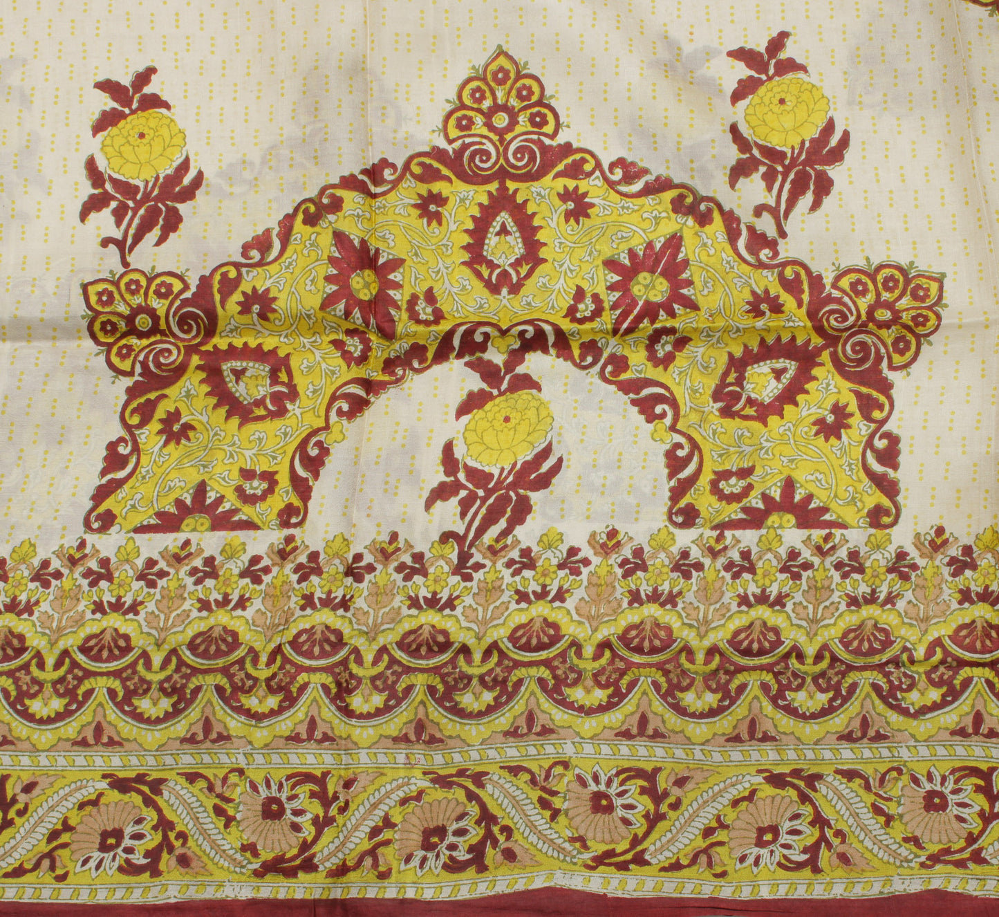 Sushila Vintage Cream Saree 100% Pure Silk Printed Floral Soft Craft Sari Fabric