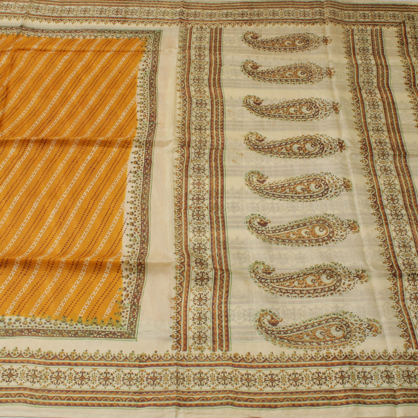 Sushila Vintage Mustard Saree 100% Pure Silk Printed Indian Soft Craft Fabric