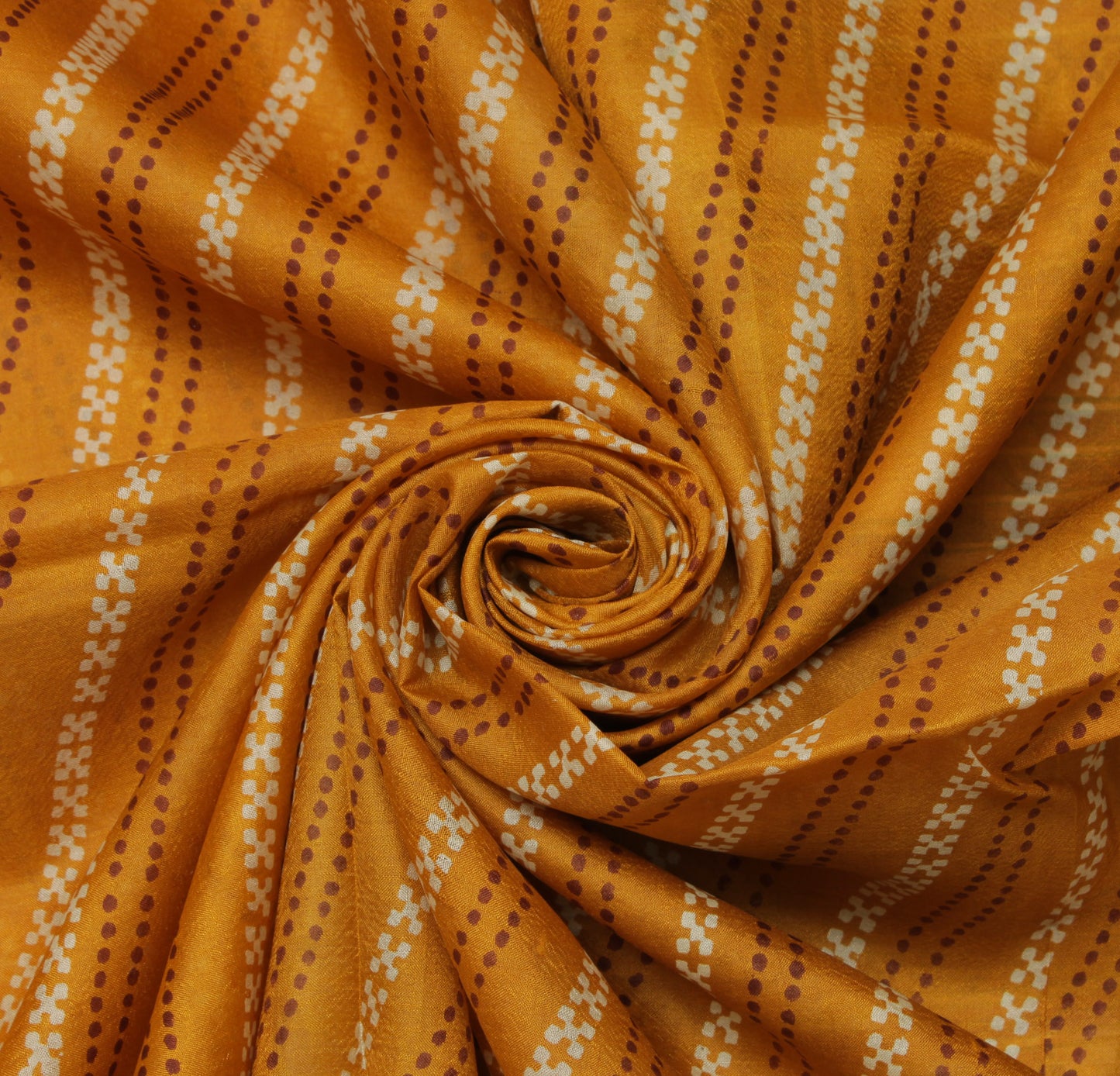 Sushila Vintage Mustard Saree 100% Pure Silk Printed Indian Soft Craft Fabric