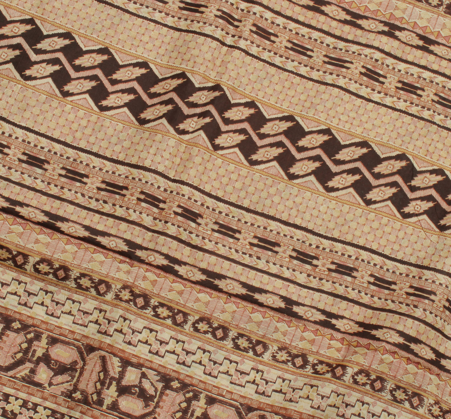 Sushila Vintage Cream Saree 100% Pure Silk Printed Indian Soft Craft Sari Fabric