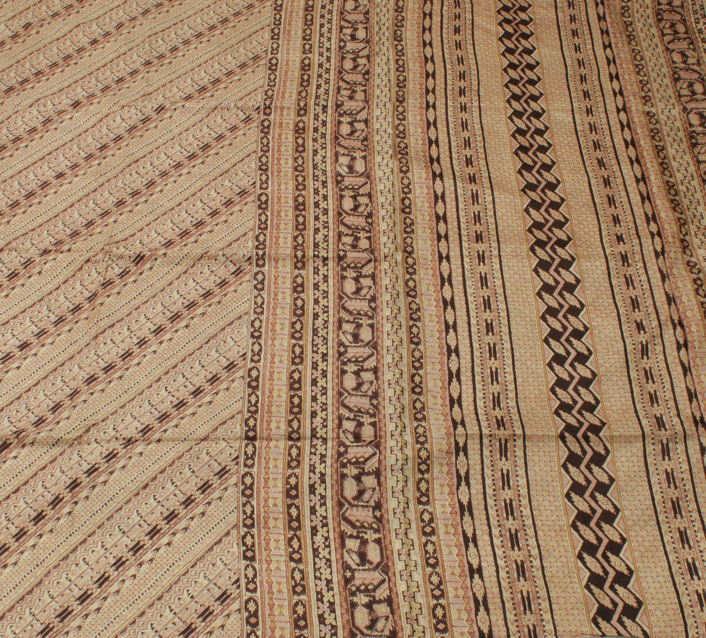 Sushila Vintage Cream Saree 100% Pure Silk Printed Indian Soft Craft Sari Fabric