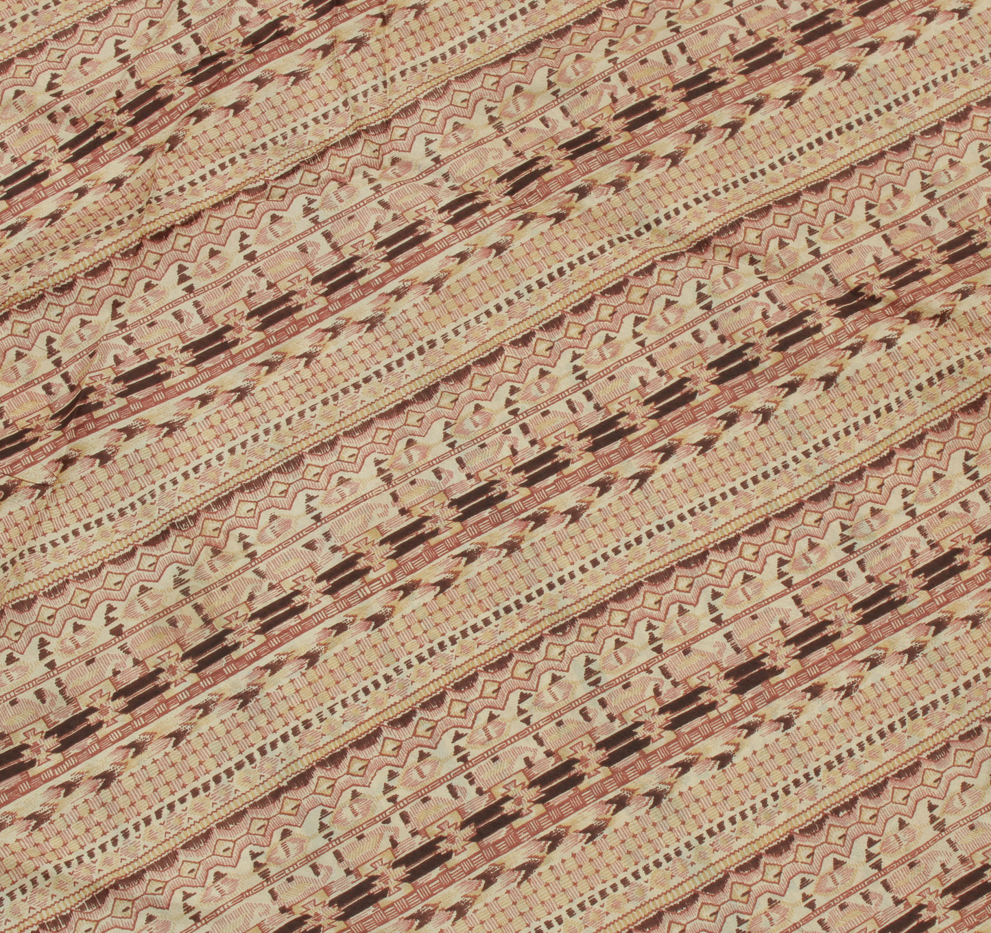 Sushila Vintage Cream Saree 100% Pure Silk Printed Indian Soft Craft Sari Fabric