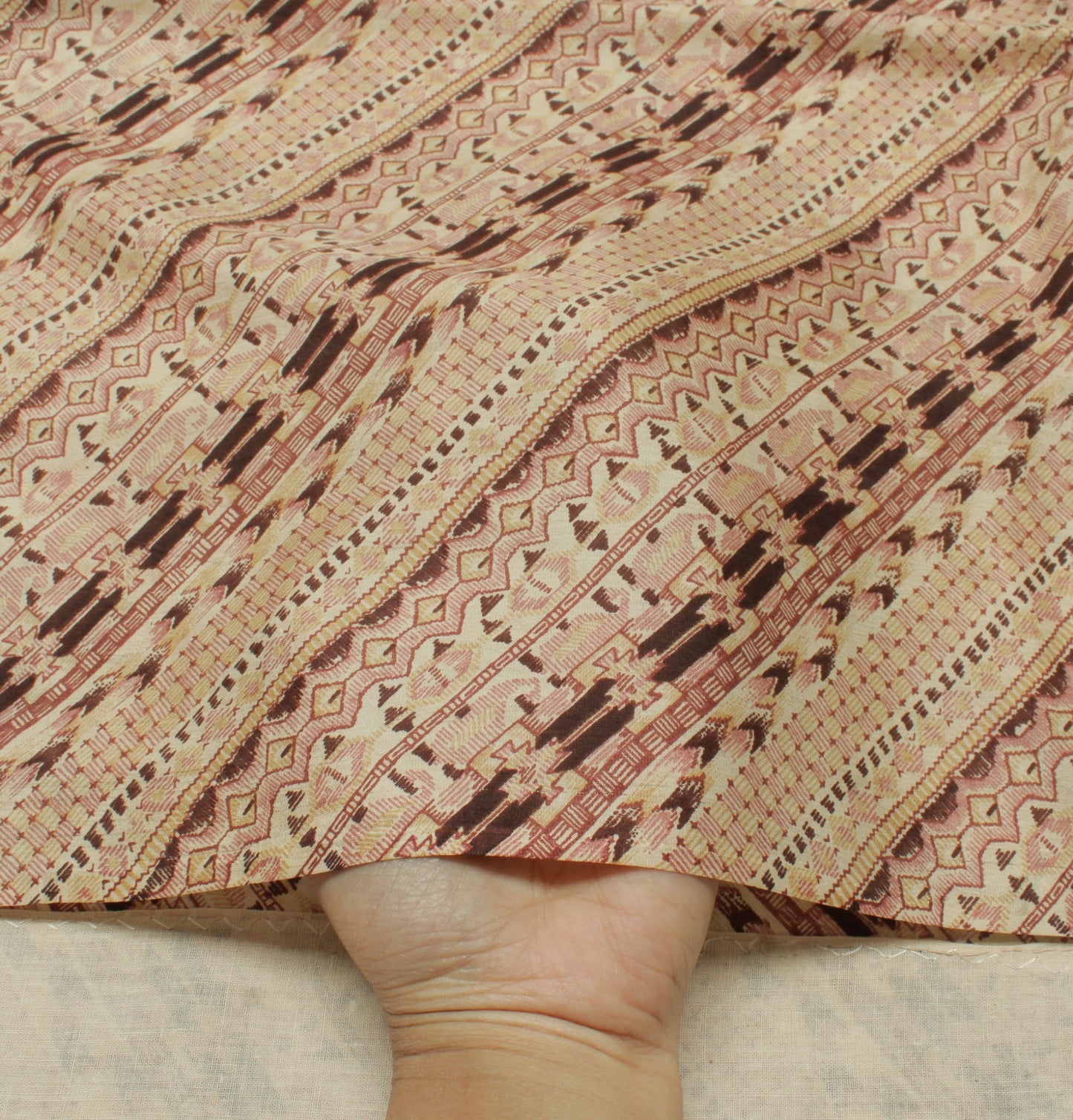 Sushila Vintage Cream Saree 100% Pure Silk Printed Indian Soft Craft Sari Fabric