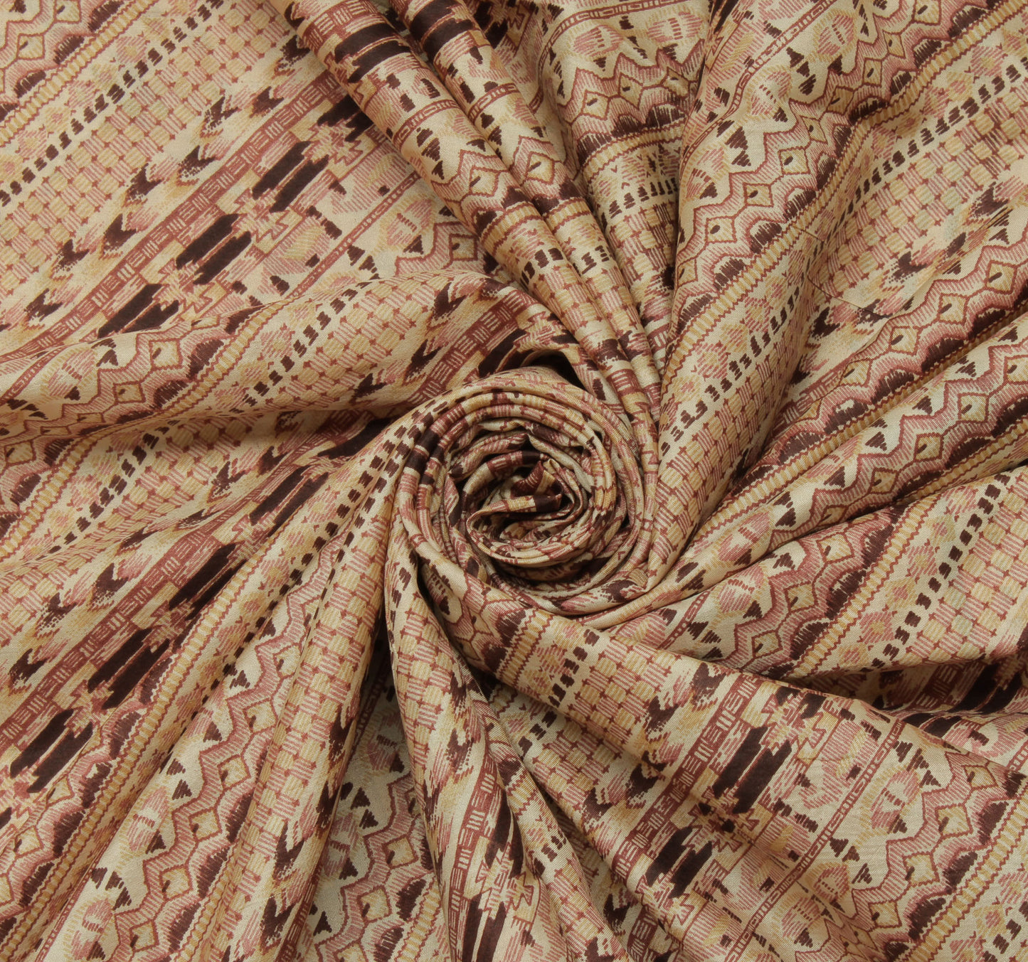 Sushila Vintage Cream Saree 100% Pure Silk Printed Indian Soft Craft Sari Fabric