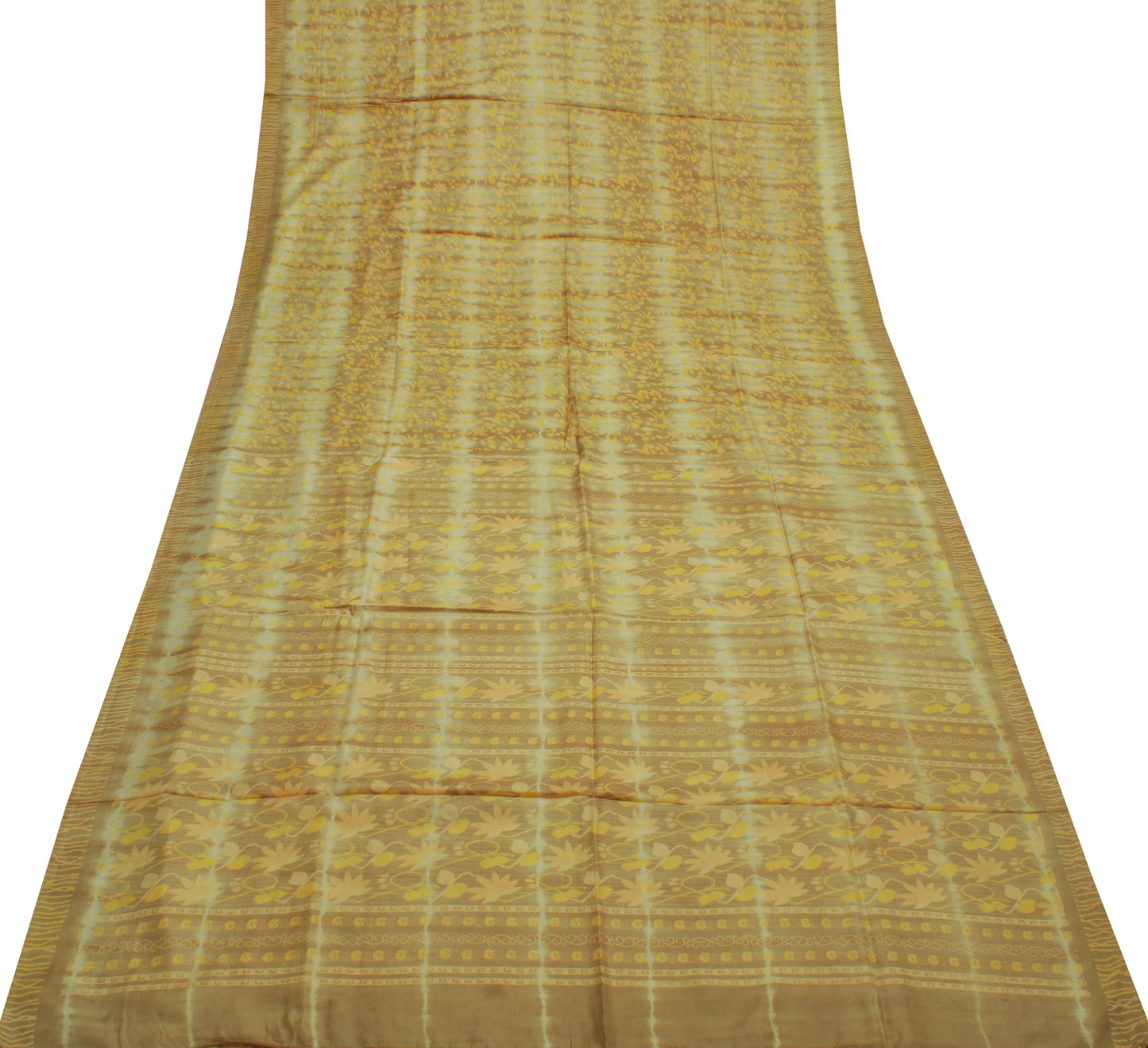 Sushila Vintage Green Saree 100% Pure Crepe Silk Printed Floral Soft Fabric