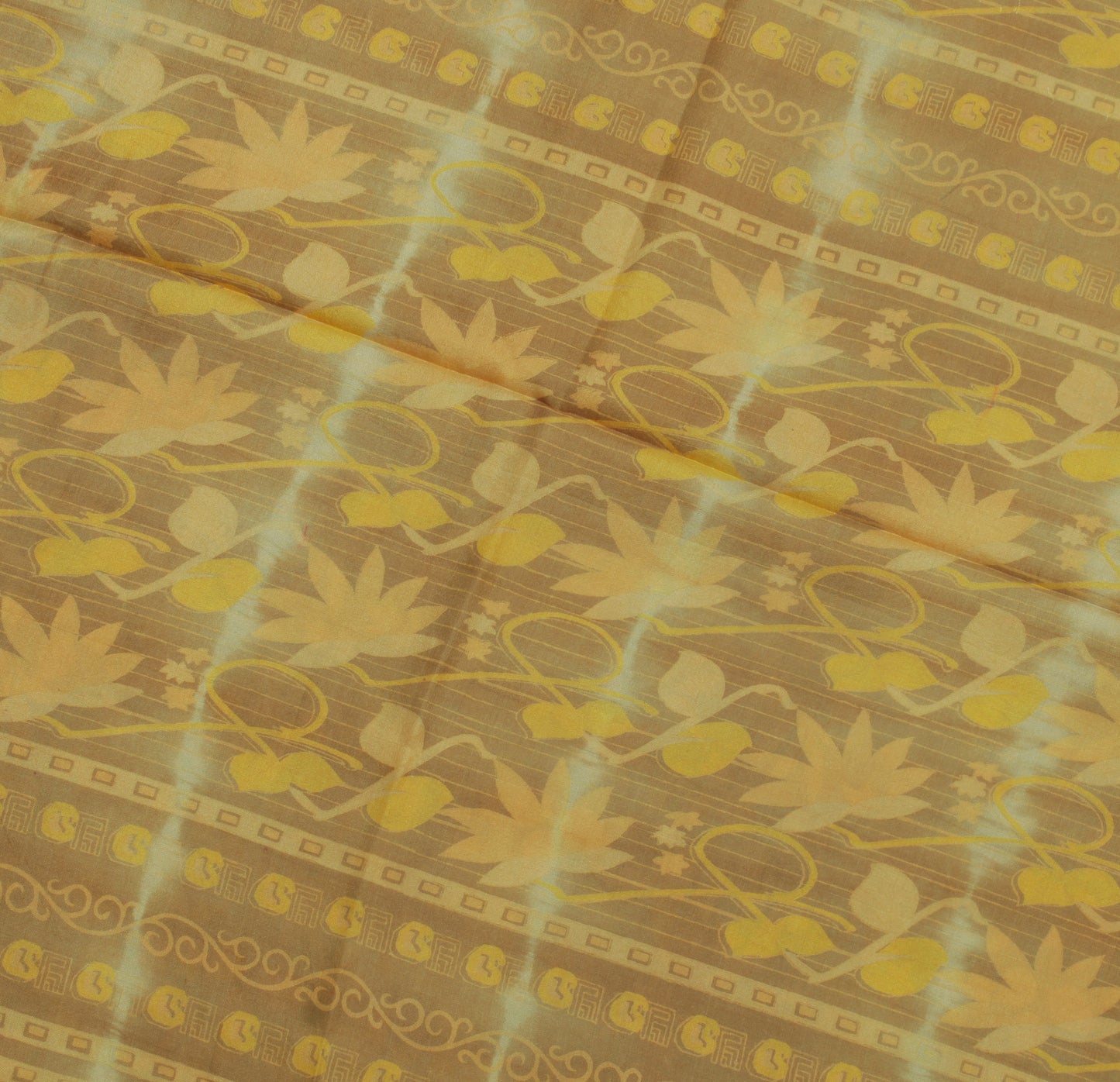 Sushila Vintage Green Saree 100% Pure Crepe Silk Printed Floral Soft Fabric