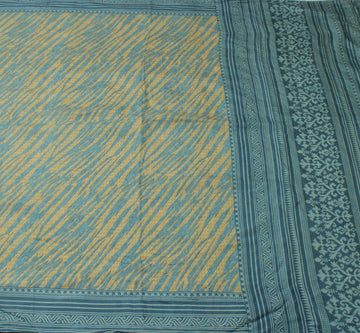 Sushila Vintage Cream Saree 100% Pure Silk Printed Indian Soft 5 Yard Fabric