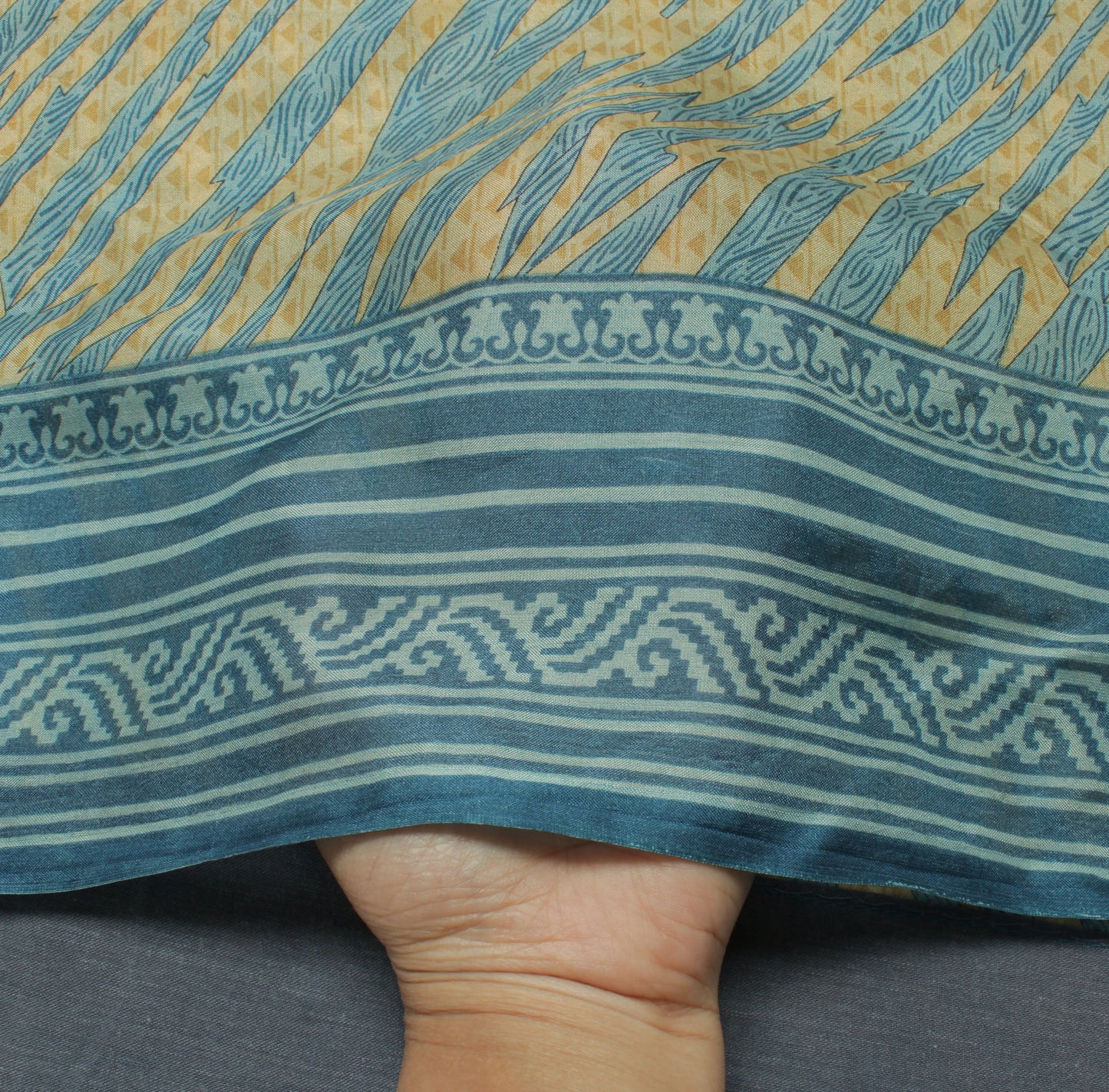 Sushila Vintage Cream Saree 100% Pure Silk Printed Indian Soft 5 Yard Fabric