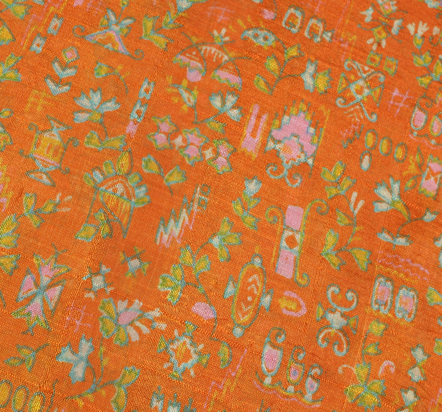 Sushila Vintage Orange Saree 100% Pure Silk Printed Abstract 5 Yard Craft Fabric