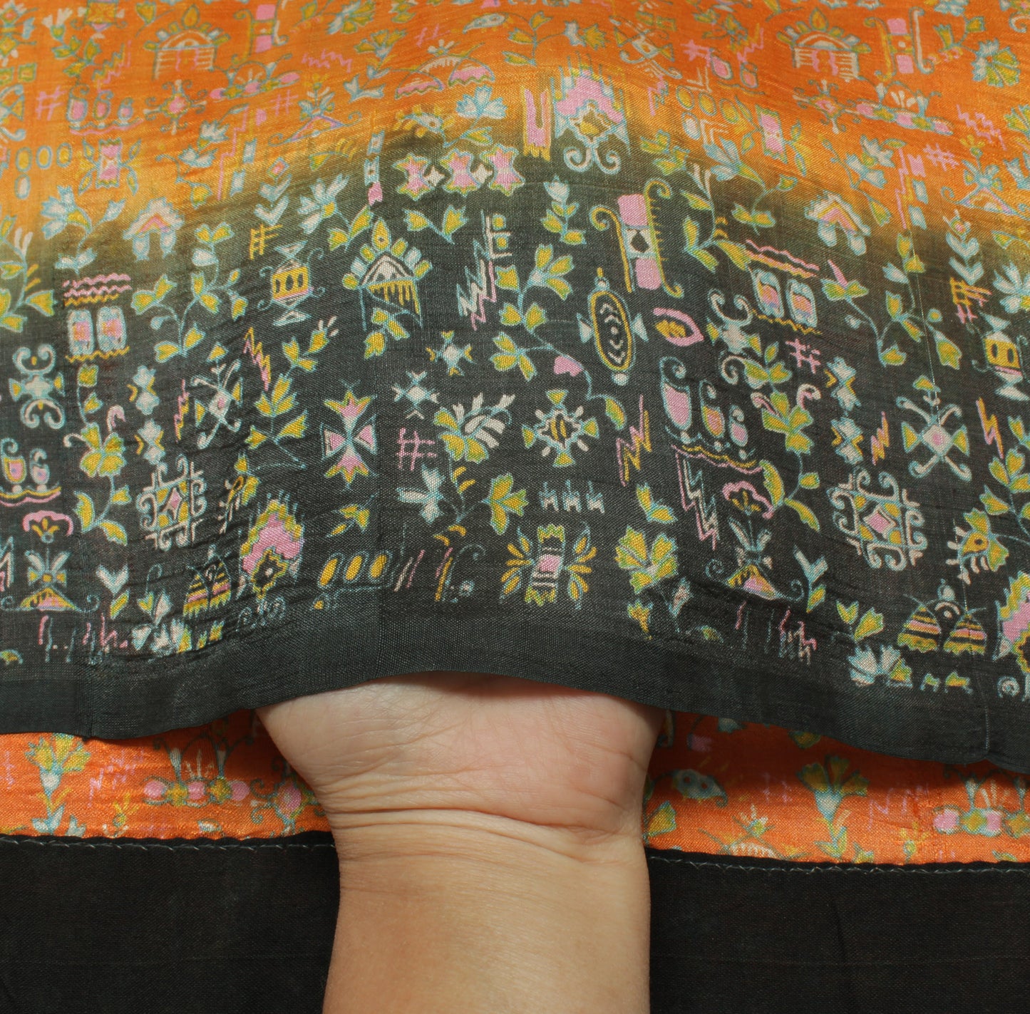Sushila Vintage Orange Saree 100% Pure Silk Printed Abstract 5 Yard Craft Fabric