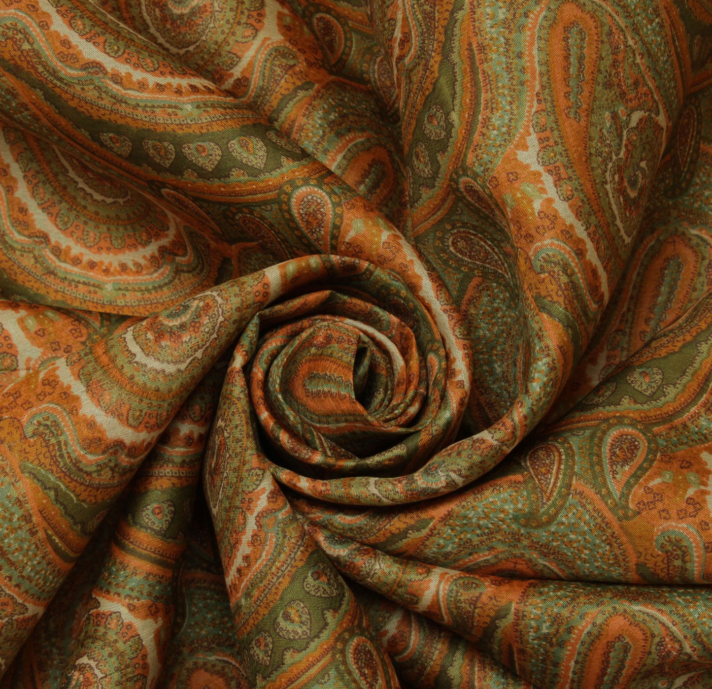 Sushila Vintage Green Saree 100% Pure Silk Printed Paisley Soft Craft Fabric