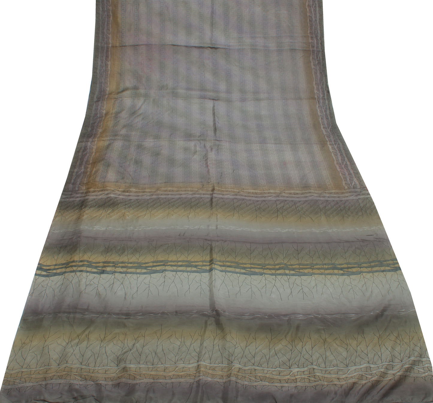 Sushila Vintage Gray Indian Saree 100% Pure Silk Printed Soft Sari Craft Fabric