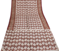 Sushila Vintage Cream Saree 100% Pure Silk Printed Floral Soft Craft Fabric