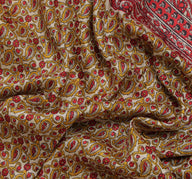 Sushila Vintage Cream Saree 100% Pure Silk Printed Floral Soft Sari Craft Fabric
