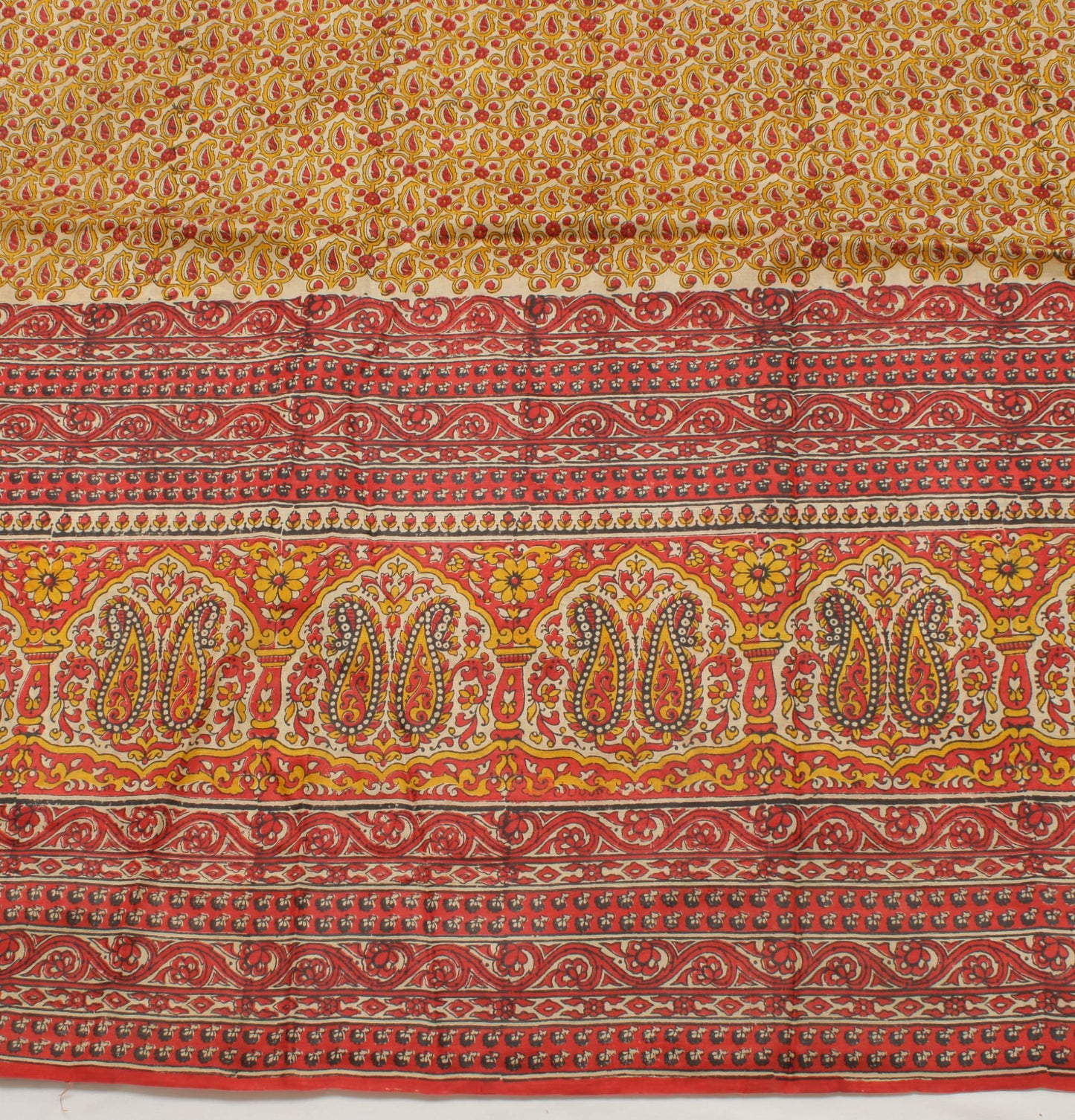 Sushila Vintage Cream Saree 100% Pure Silk Printed Floral Soft Sari Craft Fabric