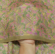 Sushila Vintage Green Indian Saree 100% Pure Silk Printed Floral Soft  Fabric