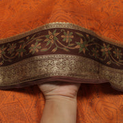 Sushila Vintage Rust Saree 100% Pure Silk Printed Floral Soft Sari Craft Fabric