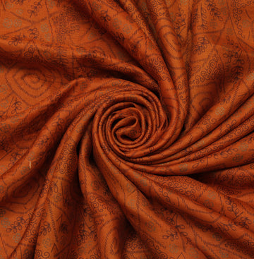 Sushila Vintage Rust Saree 100% Pure Silk Printed Floral Soft Sari Craft Fabric